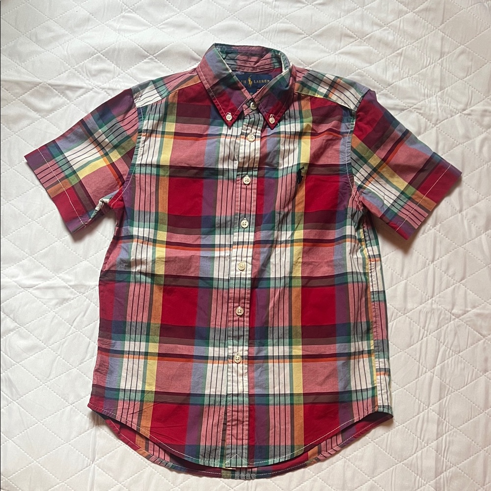 Ralph Lauren Red Multi Plaid Short-Sleeve Button-Down Shirt